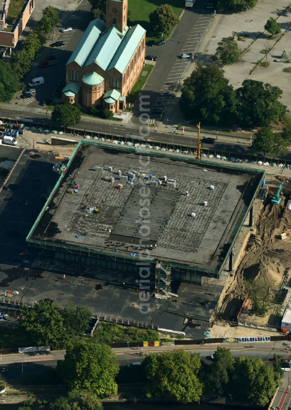 Aerial photograph Berlin - Construction for the reconstruction of Neue Nationalgalerie on Potsdamer Strasse in Berlin, Germany