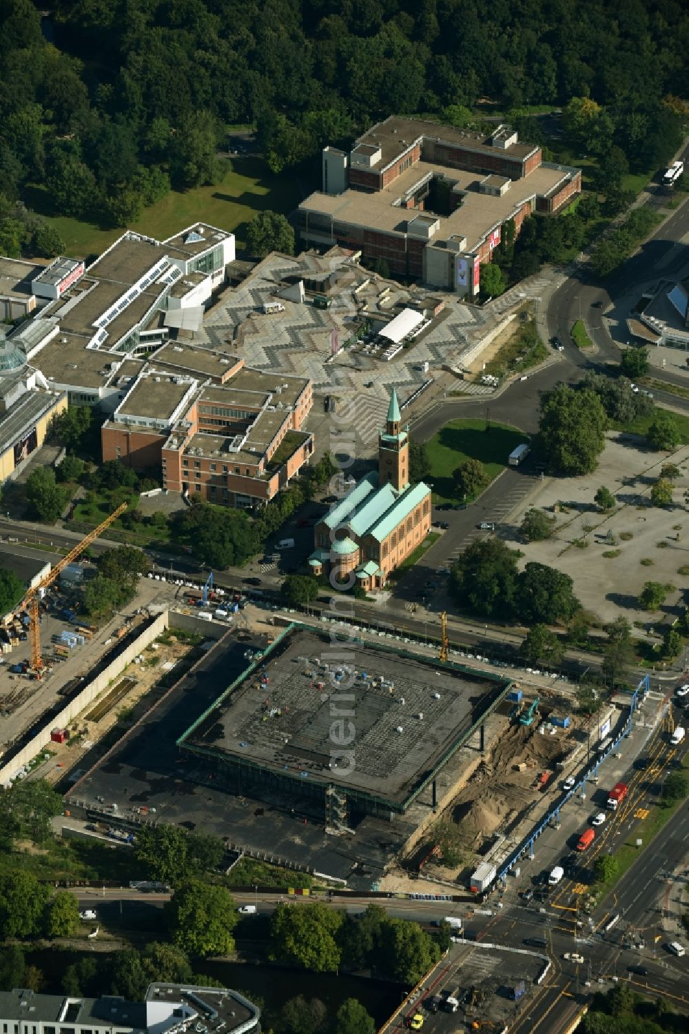 Aerial photograph Berlin - Construction for the reconstruction of Neue Nationalgalerie on Potsdamer Strasse in Berlin, Germany