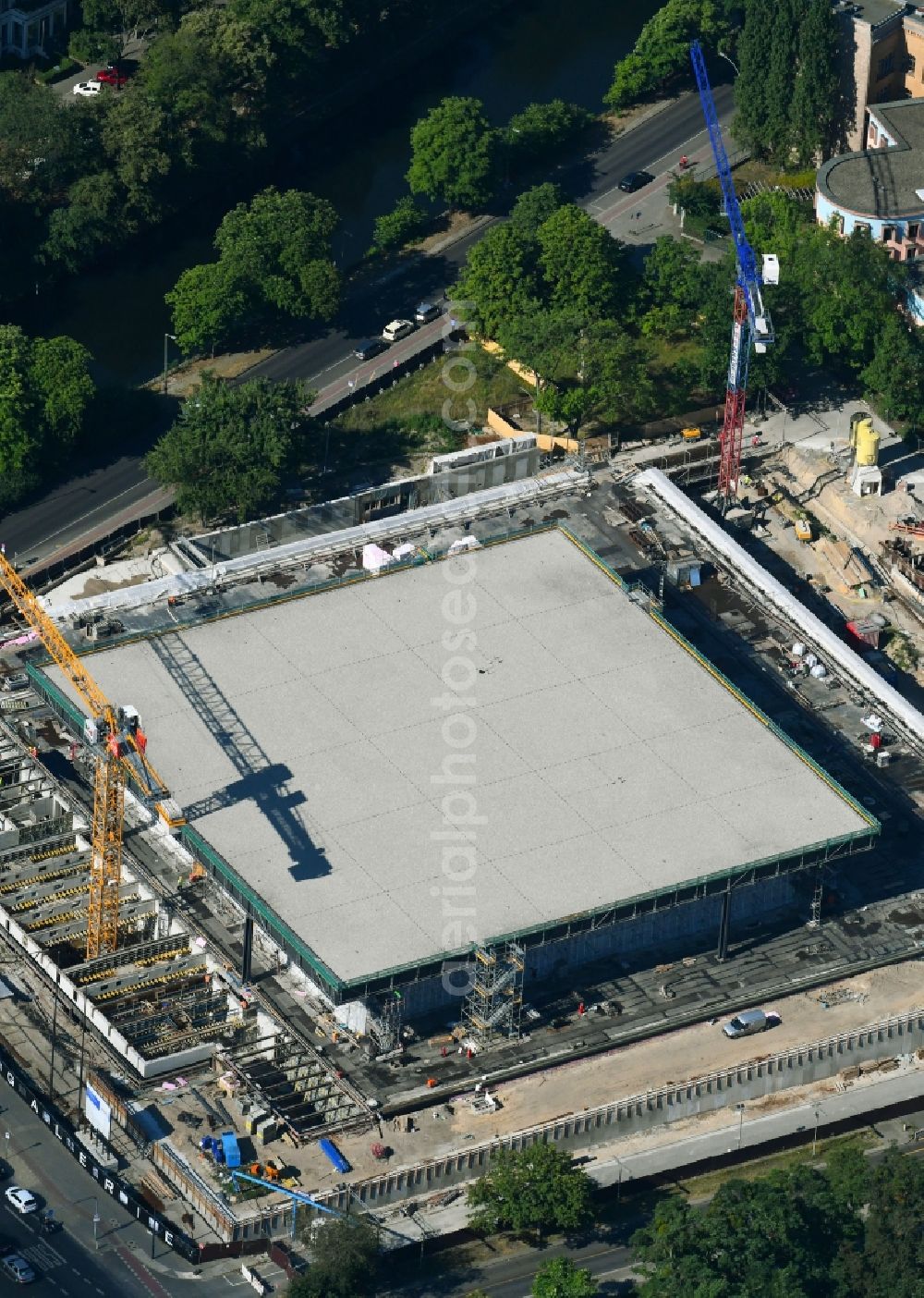 Aerial image Berlin - Construction for the reconstruction of Neue Nationalgalerie on Potsdamer Strasse in Berlin, Germany