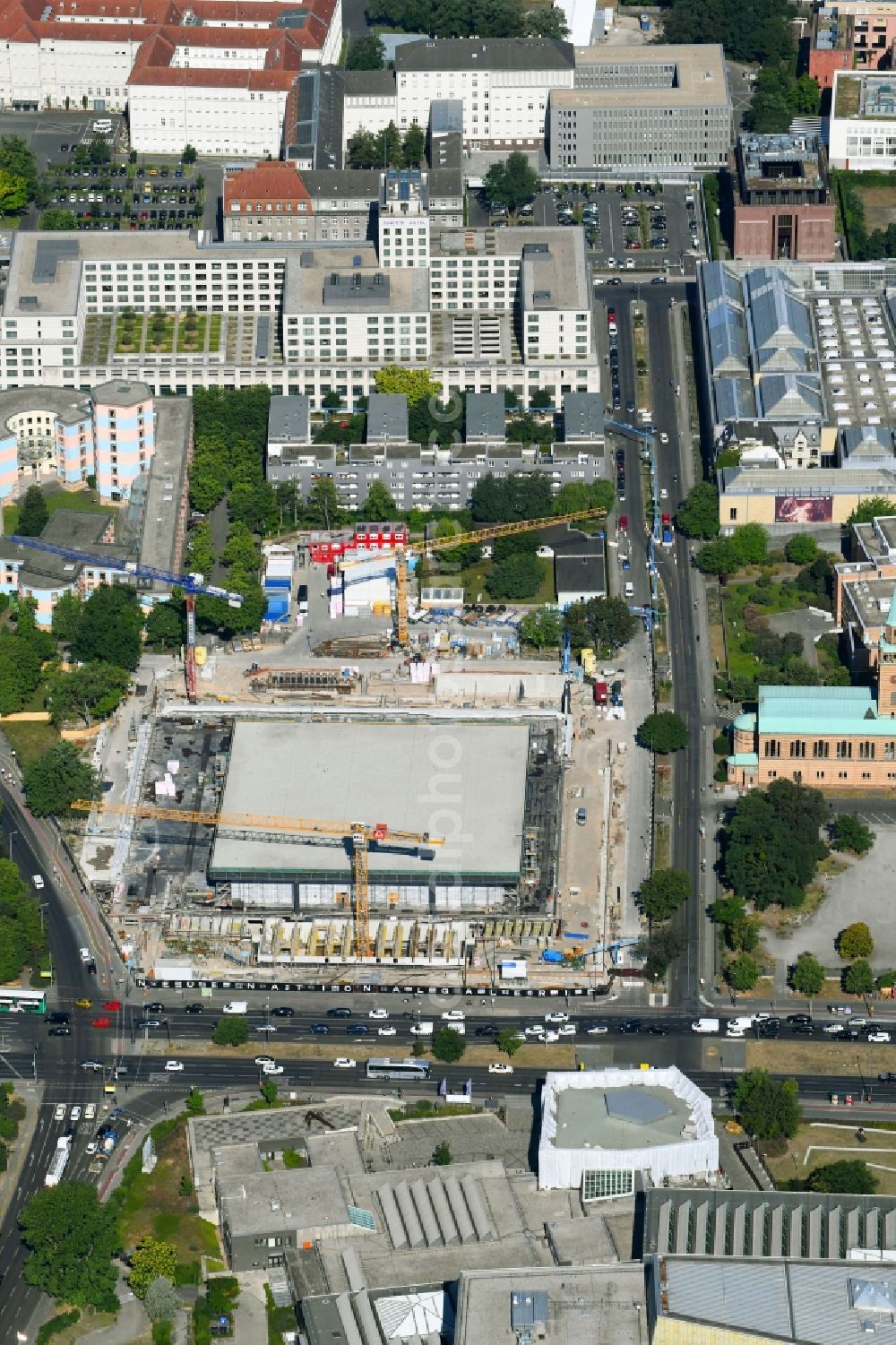 Aerial image Berlin - Construction for the reconstruction of Neue Nationalgalerie on Potsdamer Strasse in Berlin, Germany