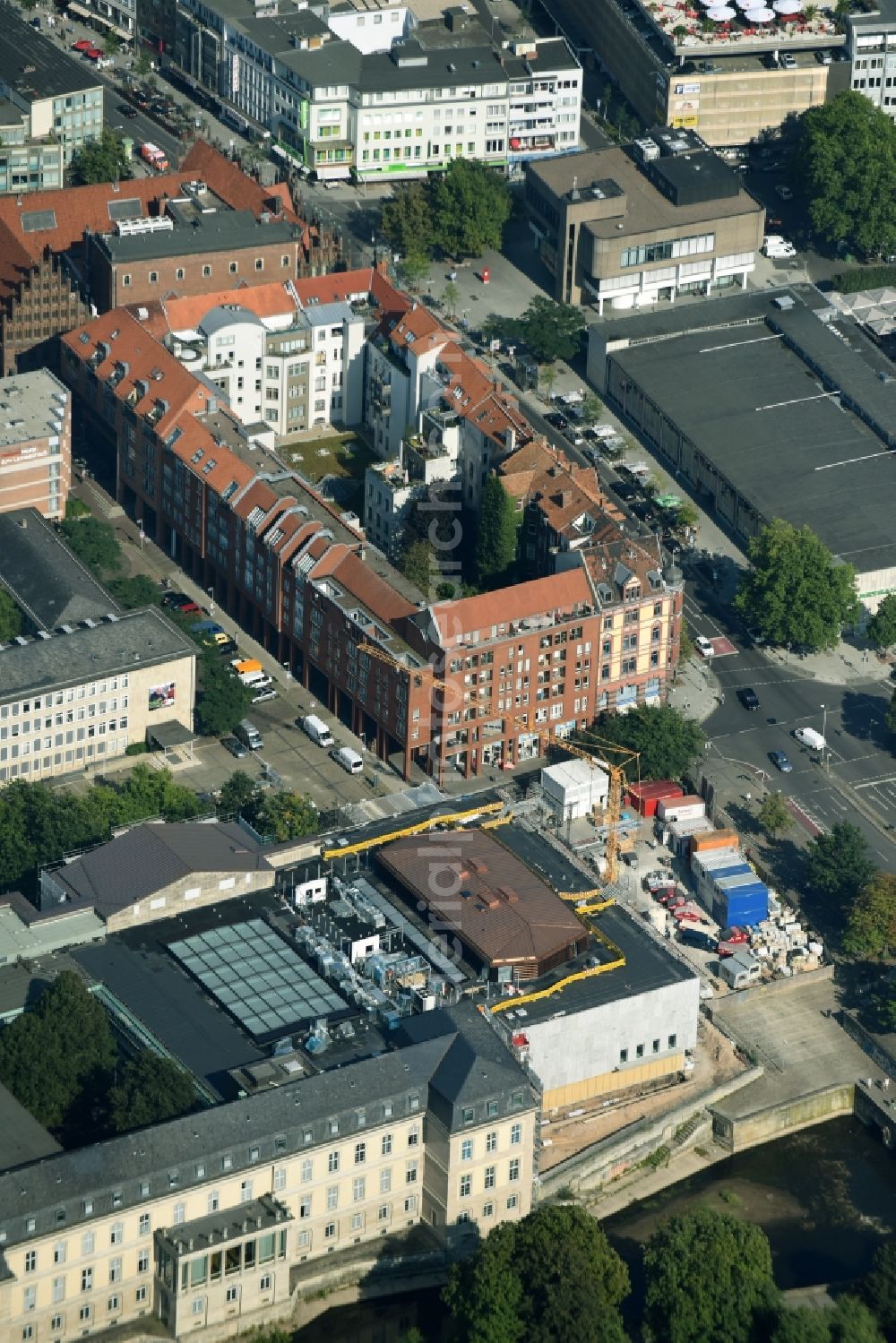 Hannover from above - Construction site to renovate and redevelop the plenary hall of the Parliament of Lower Saxony in Hannover in the state of Lower Saxony