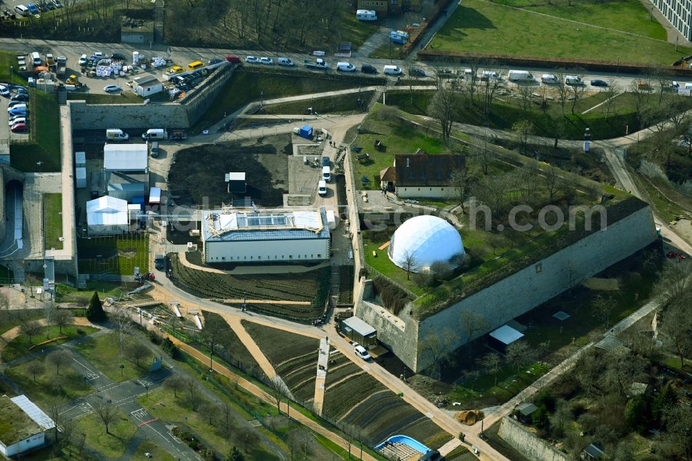 Aerial image Erfurt - Construction for the reconstruction Bereich Petersberg to the Erfurt Buga 2021 in the district Altstadt in Erfurt in the state Thuringia, Germany