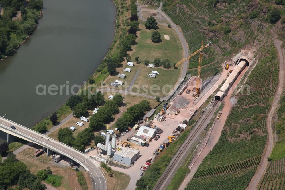 Aerial photograph Ediger-Eller - Construction for the reconstruction of petersbergtunnel in Ediger-Eller at the Mosel in the state Rhineland-Palatinate, Germany