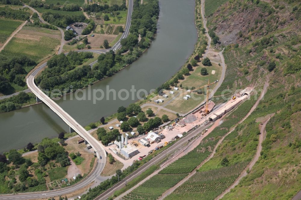 Aerial image Ediger-Eller - Construction for the reconstruction of petersbergtunnel in Ediger-Eller at the Mosel in the state Rhineland-Palatinate, Germany