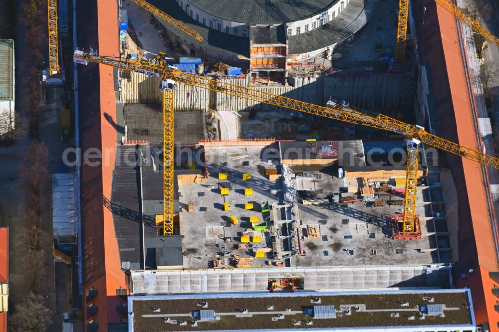 Aerial image München - Construction for the reconstruction of Postpalast in ein Hotel on Arnulfstrasse in the district Maxvorstadt in Munich in the state Bavaria, Germany