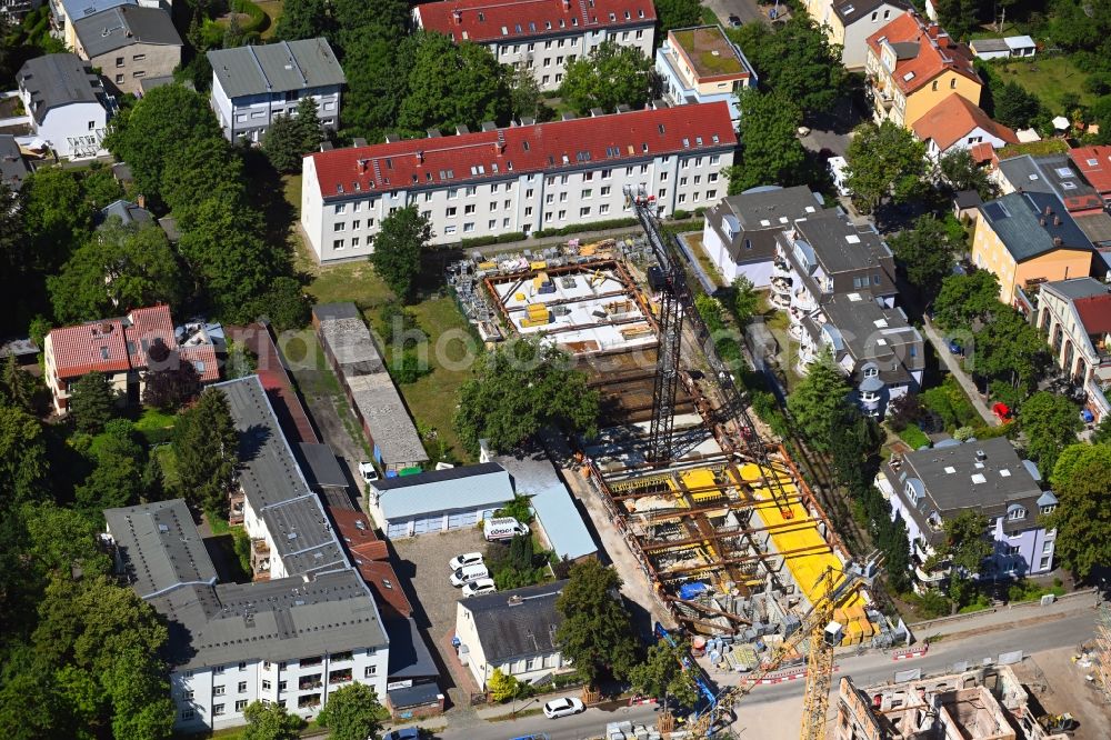 Aerial image Berlin - Construction for the reconstruction Riviera Gesellschaftshaus on Regattastrasse in the district Gruenau in Berlin, Germany