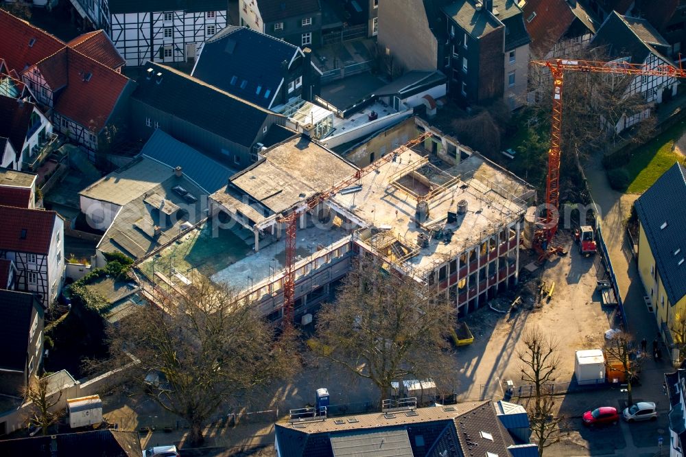 Hattingen from the bird's eye view: Construction site for the renovation of a business building in the historic city center of Hattingen in the state of North Rhine-Westphalia