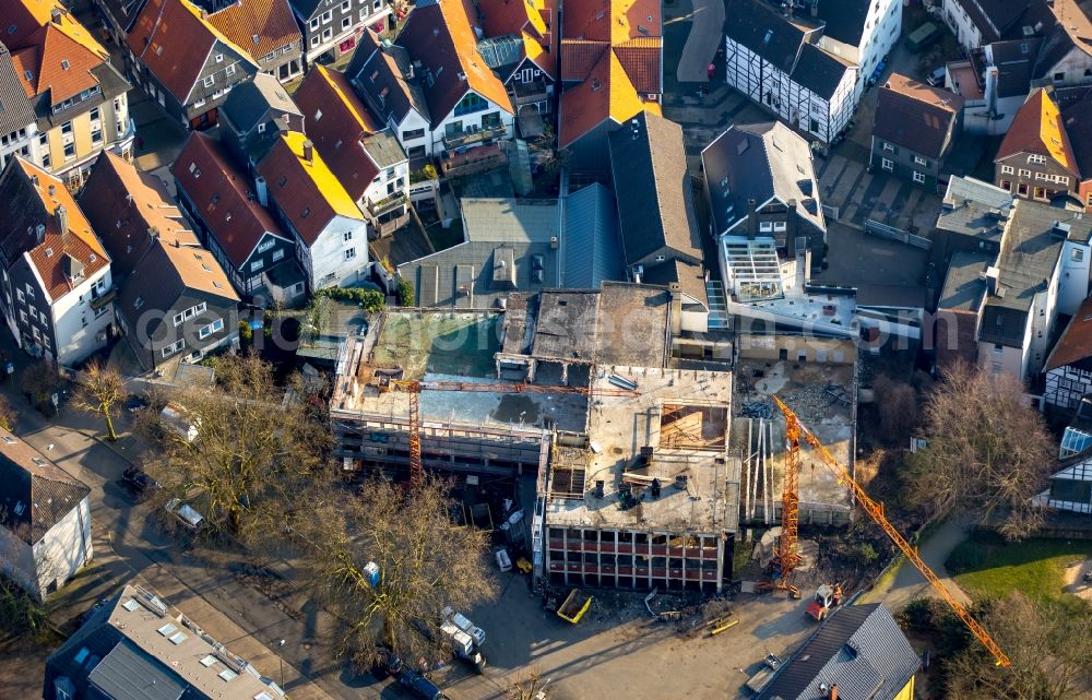 Aerial image Hattingen - Construction site for the renovation of a business building in the historic city center of Hattingen in the state of North Rhine-Westphalia