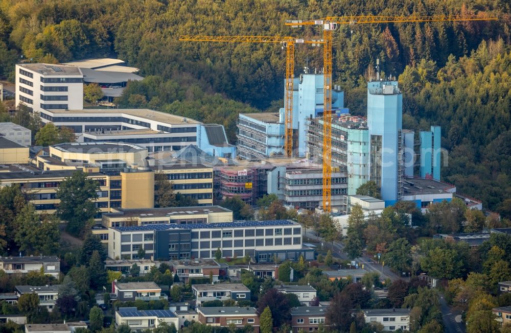 Siegen from the bird's eye view: Construction site for conversion with renovation work at the Universitaet Siegen in Siegen in the state of North Rhine-Westphalia, Germany