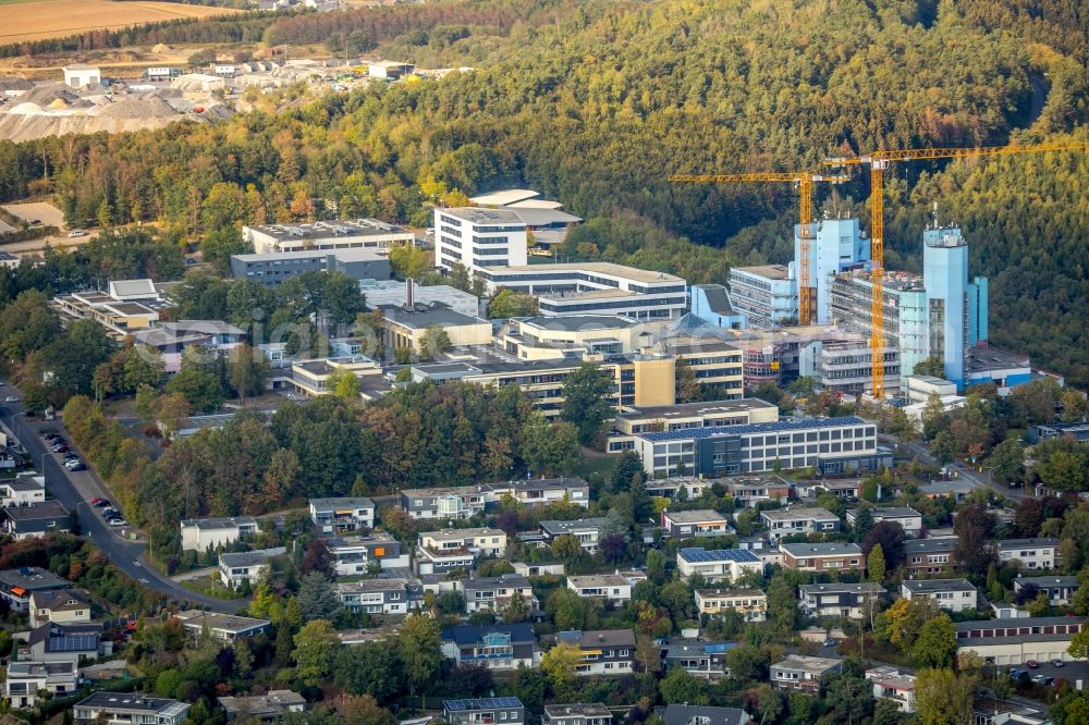 Aerial image Siegen - Construction site for conversion with renovation work at the Universitaet Siegen in Siegen in the state of North Rhine-Westphalia, Germany