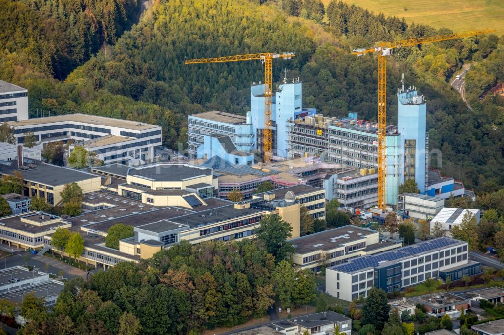 Aerial photograph Siegen - Construction site for conversion with renovation work at the Universitaet Siegen in Siegen in the state of North Rhine-Westphalia, Germany