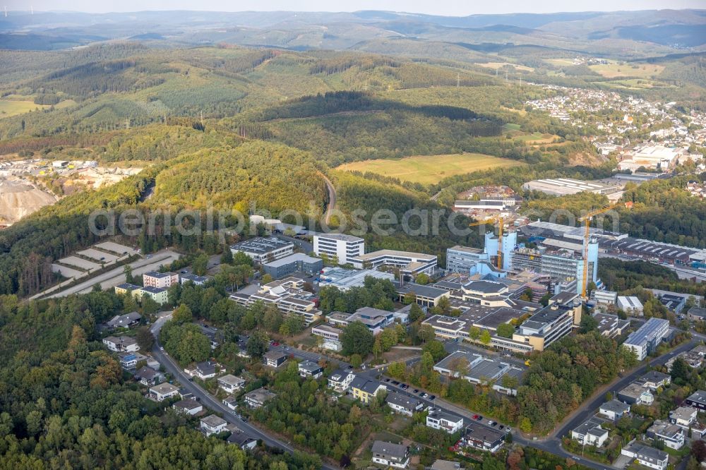 Siegen from above - Construction site for conversion with renovation work at the Universitaet Siegen in Siegen in the state of North Rhine-Westphalia, Germany