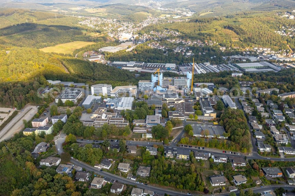 Siegen from the bird's eye view: Construction site for conversion with renovation work at the Universitaet Siegen in Siegen in the state of North Rhine-Westphalia, Germany