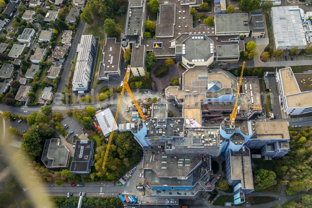 Aerial photograph Siegen - Construction site for conversion with renovation work at the Universitaet Siegen in Siegen in the state of North Rhine-Westphalia, Germany