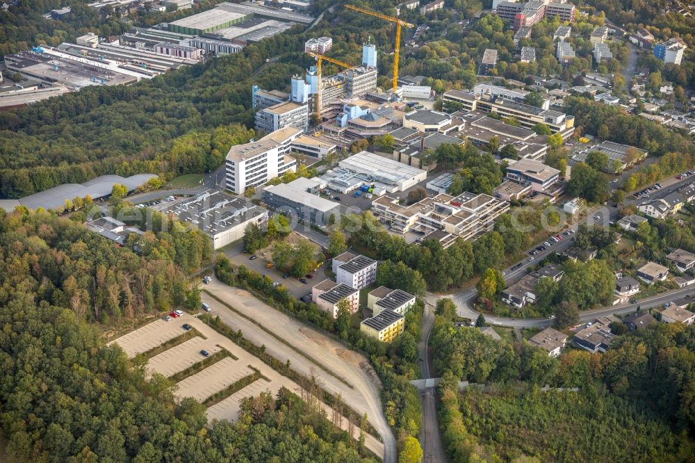 Siegen from above - Construction site for conversion with renovation work at the Universitaet Siegen in Siegen in the state of North Rhine-Westphalia, Germany