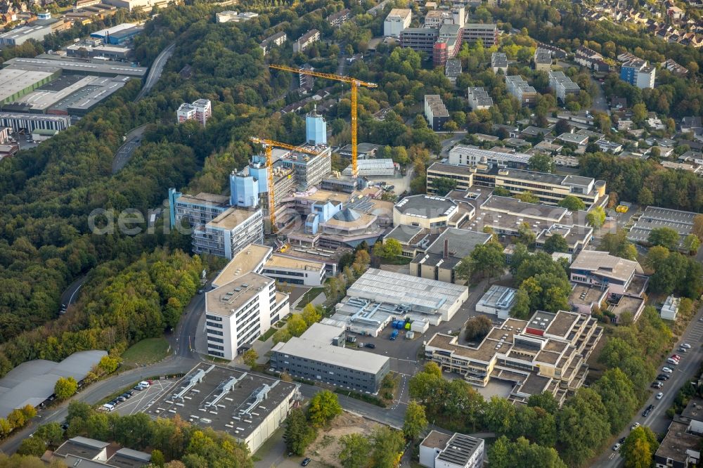 Siegen from the bird's eye view: Construction site for conversion with renovation work at the Universitaet Siegen in Siegen in the state of North Rhine-Westphalia, Germany