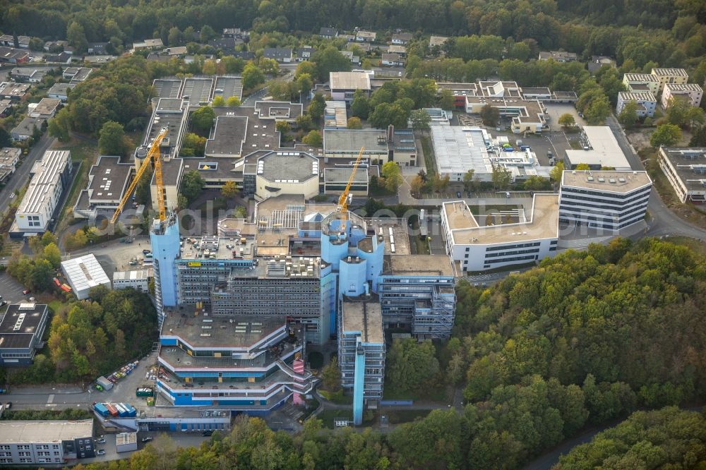 Aerial image Siegen - Construction site for conversion with renovation work at the Universitaet Siegen in Siegen in the state of North Rhine-Westphalia, Germany