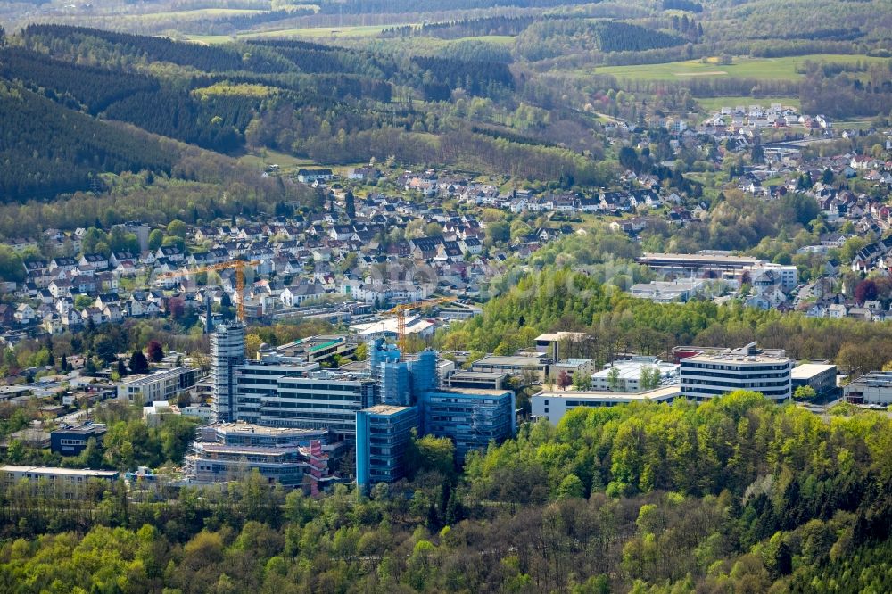 Aerial photograph Siegen - Construction site for conversion with renovation work at the Universitaet Siegen in Siegen in the state of North Rhine-Westphalia, Germany