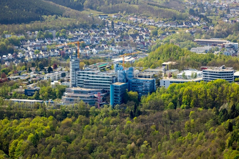 Siegen from above - Construction site for conversion with renovation work at the Universitaet Siegen in Siegen in the state of North Rhine-Westphalia, Germany