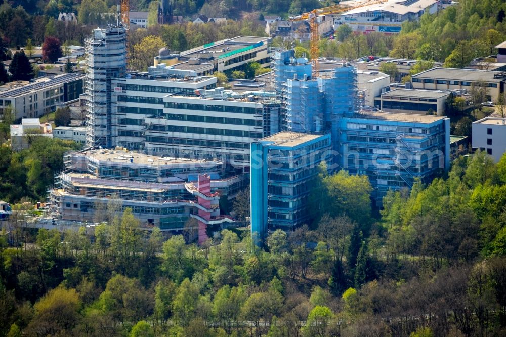 Siegen from the bird's eye view: Construction site for conversion with renovation work at the Universitaet Siegen in Siegen in the state of North Rhine-Westphalia, Germany