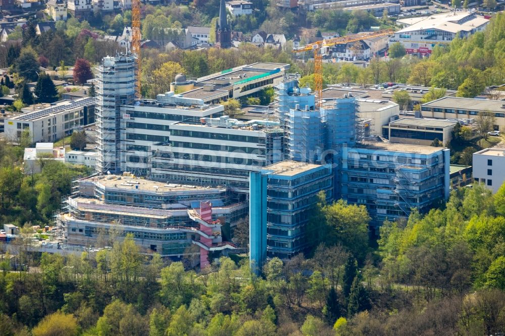 Aerial photograph Siegen - Construction site for conversion with renovation work at the Universitaet Siegen in Siegen in the state of North Rhine-Westphalia, Germany