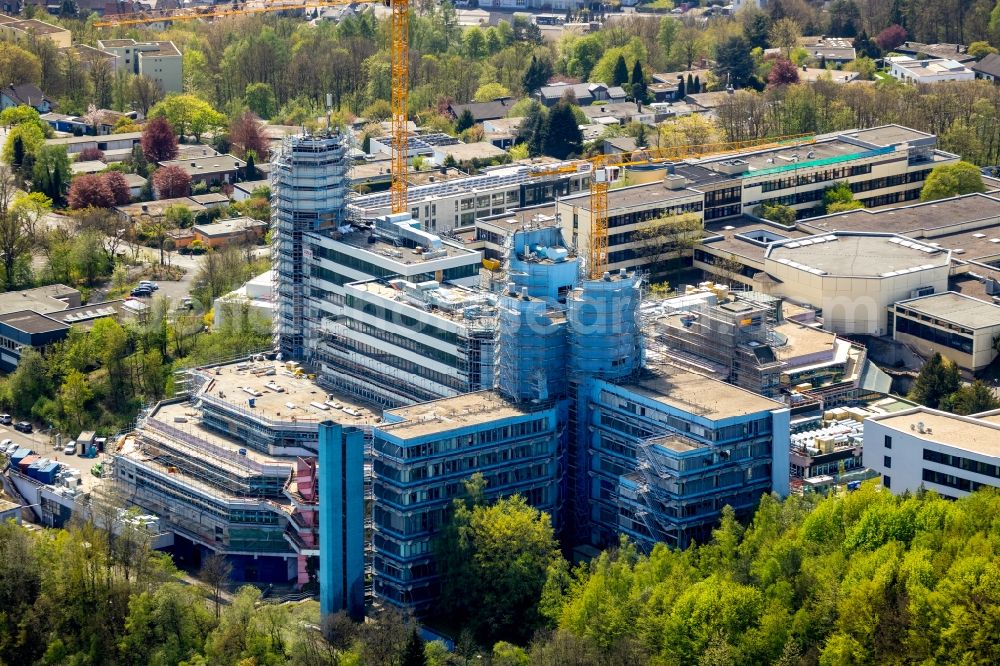 Siegen from above - Construction site for conversion with renovation work at the Universitaet Siegen in Siegen in the state of North Rhine-Westphalia, Germany