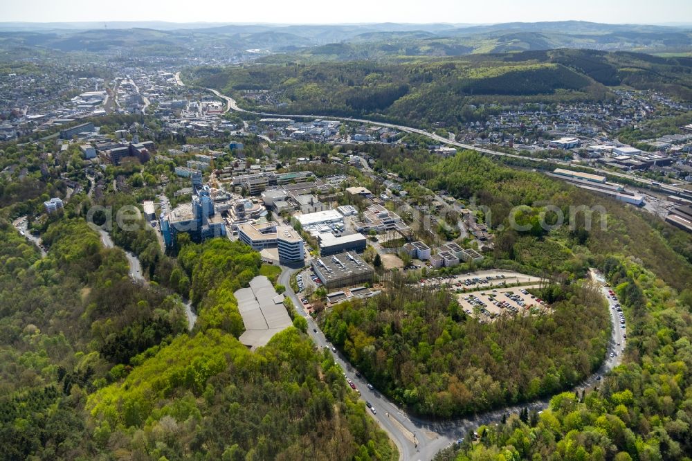 Aerial image Siegen - Construction site for conversion with renovation work at the Universitaet Siegen in Siegen in the state of North Rhine-Westphalia, Germany