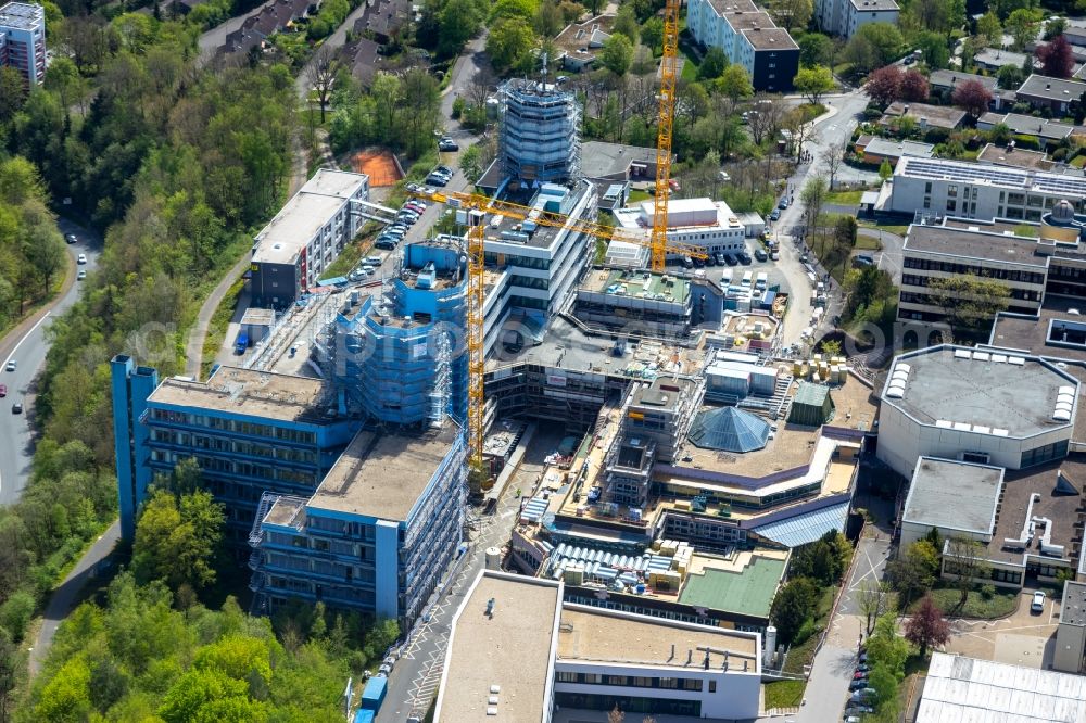 Aerial photograph Siegen - Construction site for conversion with renovation work at the Universitaet Siegen in Siegen in the state of North Rhine-Westphalia, Germany