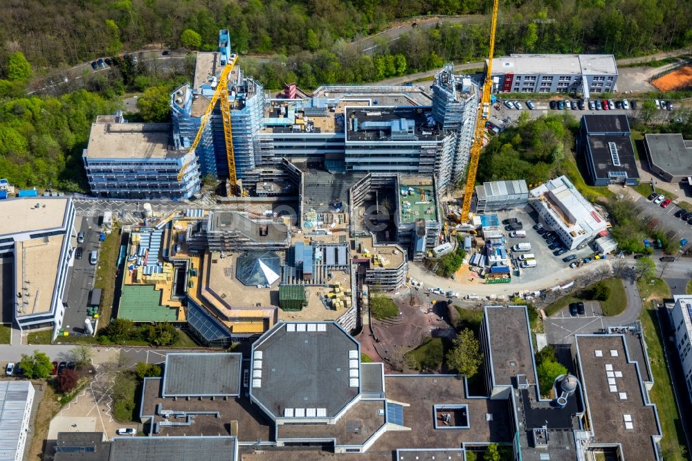 Siegen from above - Construction site for conversion with renovation work at the Universitaet Siegen in Siegen in the state of North Rhine-Westphalia, Germany