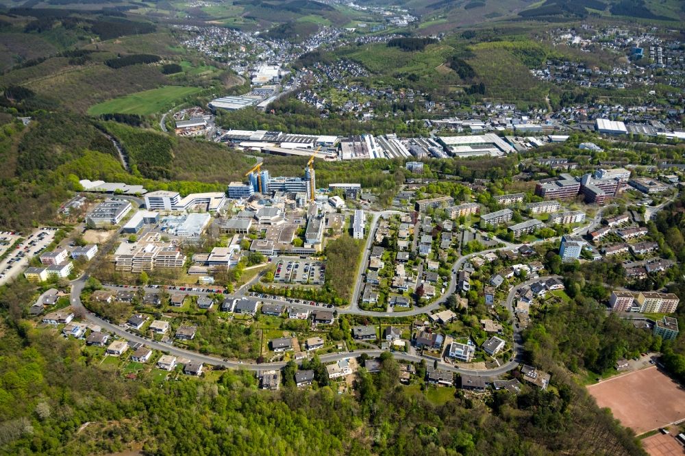 Aerial image Siegen - Construction site for conversion with renovation work at the Universitaet Siegen in Siegen in the state of North Rhine-Westphalia, Germany