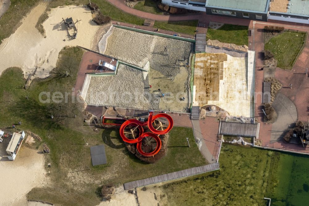 Aerial photograph Mülheim an der Ruhr - Construction for the reconstruction of the pool of Naturbad Muelheim-Styrum on Friesenstrasse in Muelheim on the Ruhr in the state North Rhine-Westphalia, Germany