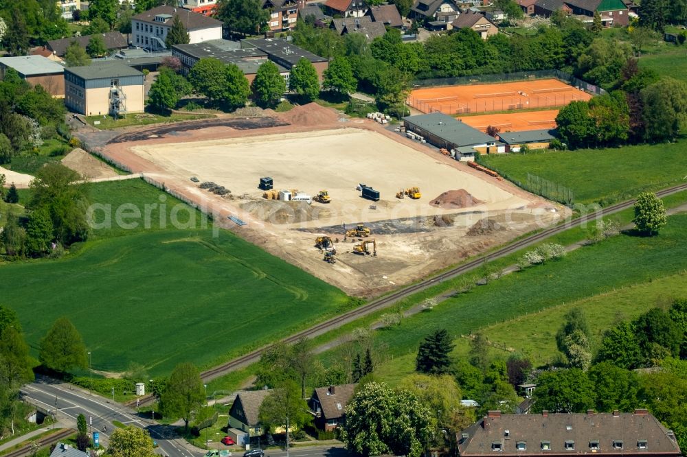 Hamm from above - Construction for the reconstruction of the sports grounds of the VfL Mark and secondary school Mark in the district Mark in Hamm in the state North Rhine-Westphalia