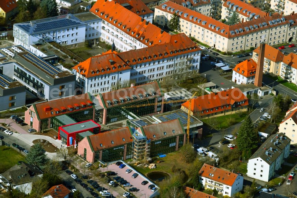 Aerial photograph Würzburg - Construction for the reconstruction of the office building of the district administration Wuerzburg on Silcherstrasse in Wuerzburg in the state Bavaria, Germany