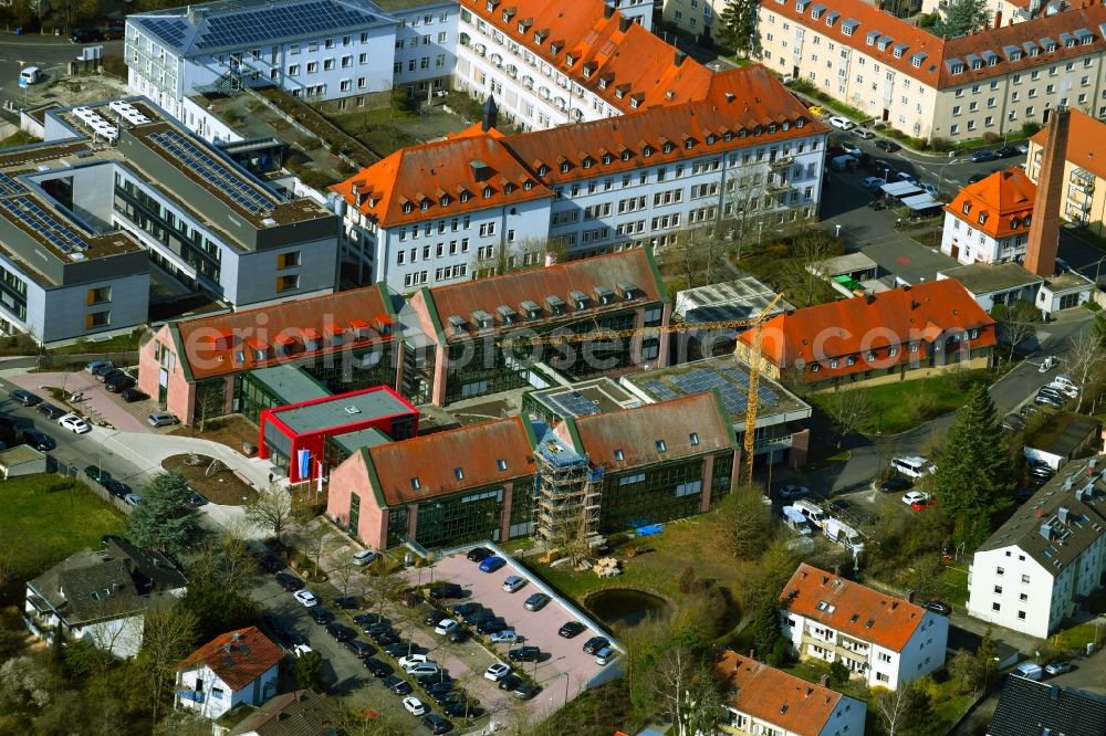 Würzburg from above - Construction for the reconstruction of the office building of the district administration Wuerzburg on Silcherstrasse in Wuerzburg in the state Bavaria, Germany