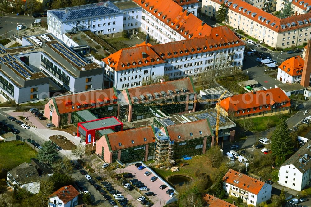 Aerial image Würzburg - Construction for the reconstruction of the office building of the district administration Wuerzburg on Silcherstrasse in Wuerzburg in the state Bavaria, Germany