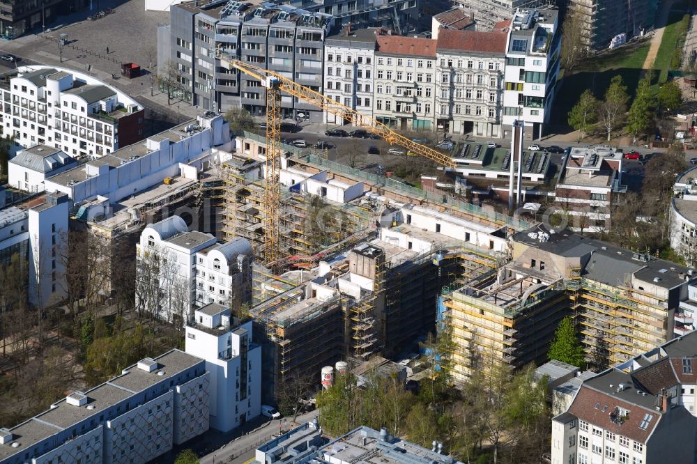 Berlin from above - Construction for the reconstruction Victoriahoefe of Cresco Capital Group Limited on Lindenstrasse in the district Kreuzberg in Berlin, Germany