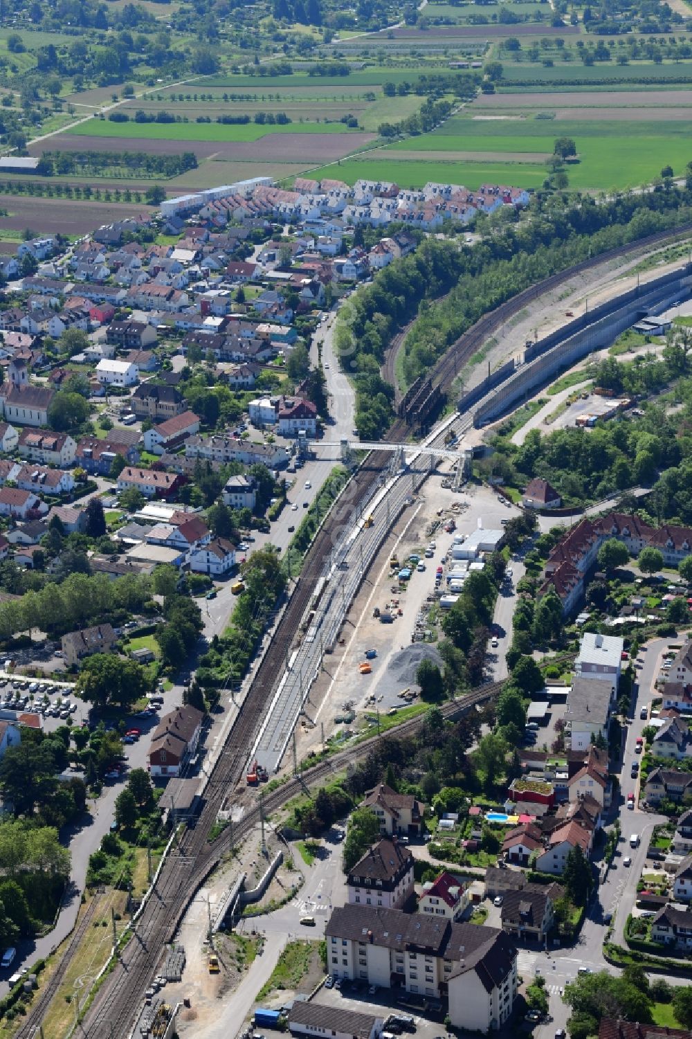 Aerial image Weil am Rhein - New construction and renovation of the train tracks in the district Haltingen in Weil am Rhein in the state Baden-Wurttemberg, Germany