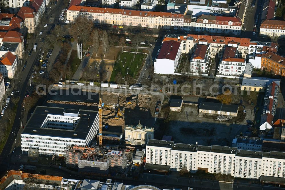 Potsdam from above - Construction site for the reconstruction of the garrison church Potsdam in Potsdam in the federal state of Brandenburg, Germany