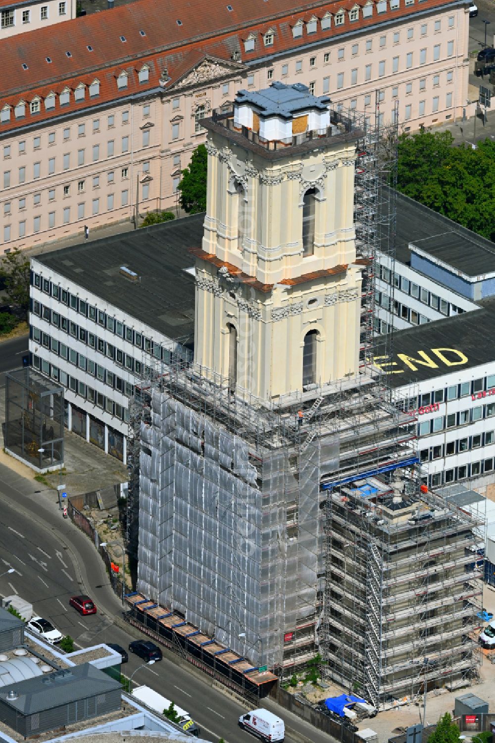 Aerial photograph Potsdam - Construction site for the reconstruction of the Garnisonkirche Potsdam in Potsdam in the federal state of Brandenburg, Germany