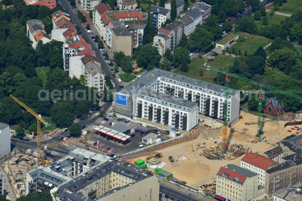 Berlin from above - Construction site for residential new construction in the Liesenstrasse - disability road in Berlin - Mitte