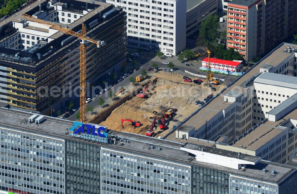 Berlin Mitte from the bird's eye view: View of Construction site for residential new construction PORR AG in Keibelstraße in Berlin Mitte