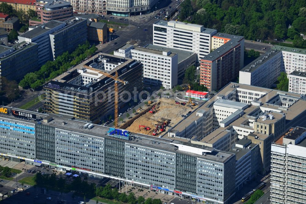 Aerial image Berlin Mitte - View of Construction site for residential new construction PORR AG in Keibelstraße in Berlin Mitte