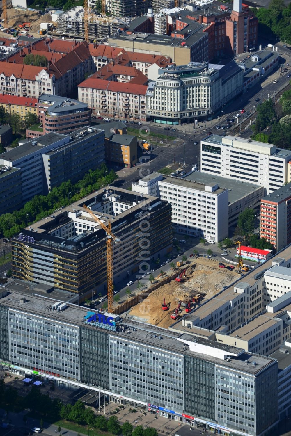 Aerial image Berlin Mitte - View of Construction site for residential new construction PORR AG in Keibelstraße in Berlin Mitte