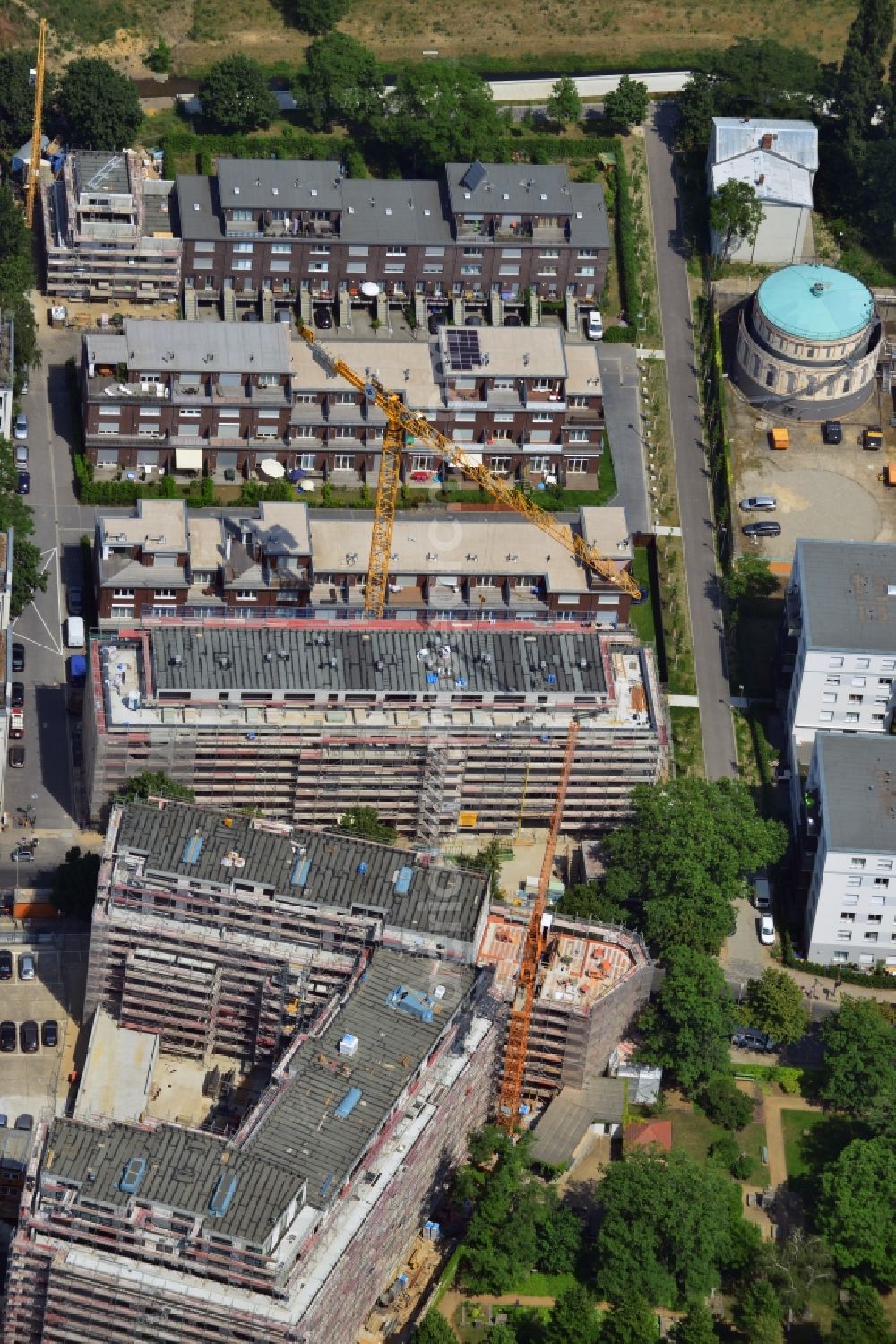 Berlin from the bird's eye view: Construction site for new residential construction on Pankepark in Berlin Mitte