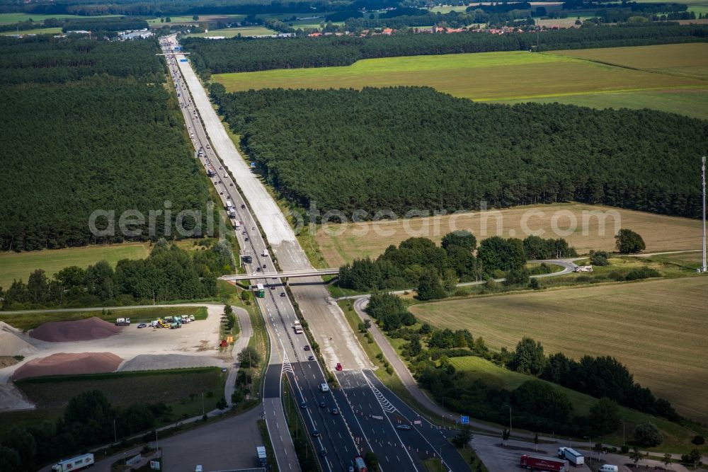 Mühlenfließ from above - Re-construction site of the autobahn course of the BAB 9 in Linthe in the state Brandenburg, Germany