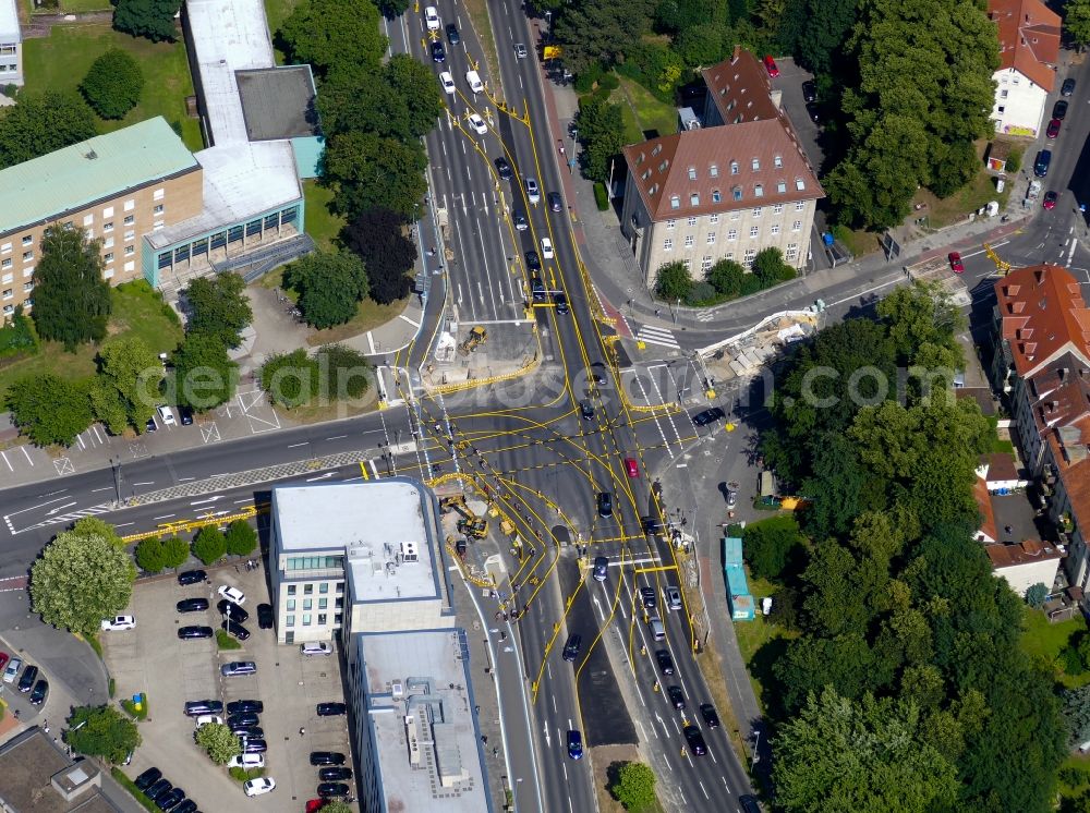 Aerial image Göttingen - Construction site for the renewal and rehabilitation of the road Berliner Strasse in Goettingen in the state Lower Saxony, Germany