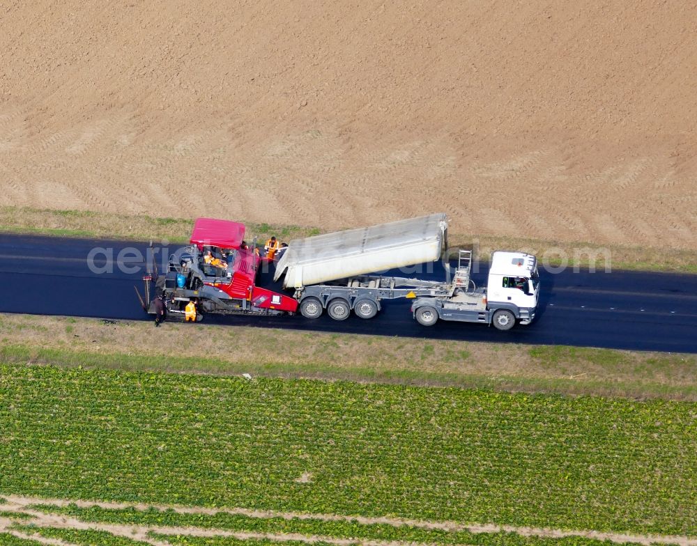 Aerial image Friedland - Construction site for the renewal and rehabilitation of the road of Bundesstrasse 27 in Friedland in the state Lower Saxony, Germany