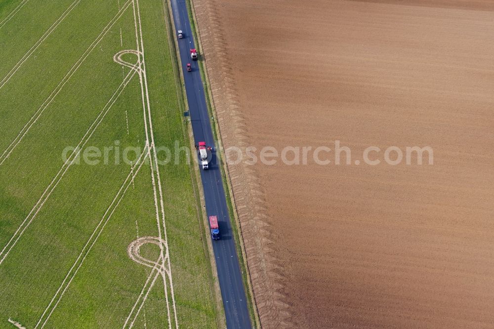 Aerial photograph Friedland - Construction site for the renewal and rehabilitation of the road of Bundesstrasse 27 in Friedland in the state Lower Saxony, Germany