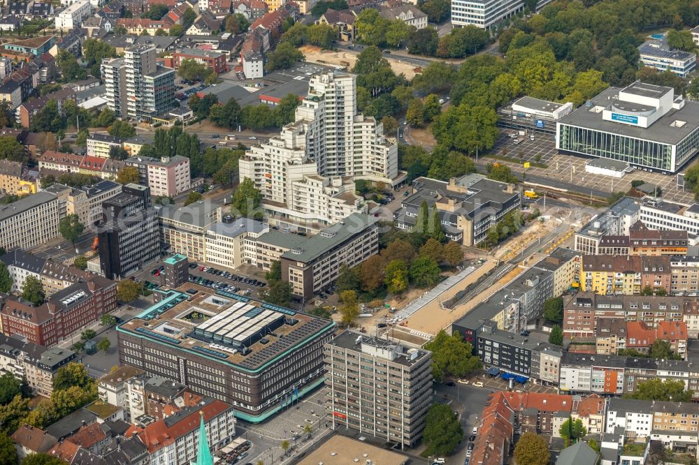 Aerial image Gelsenkirchen - Construction site for the renewal and rehabilitation of the road of Ebertstrasse in Gelsenkirchen in the state North Rhine-Westphalia, Germany