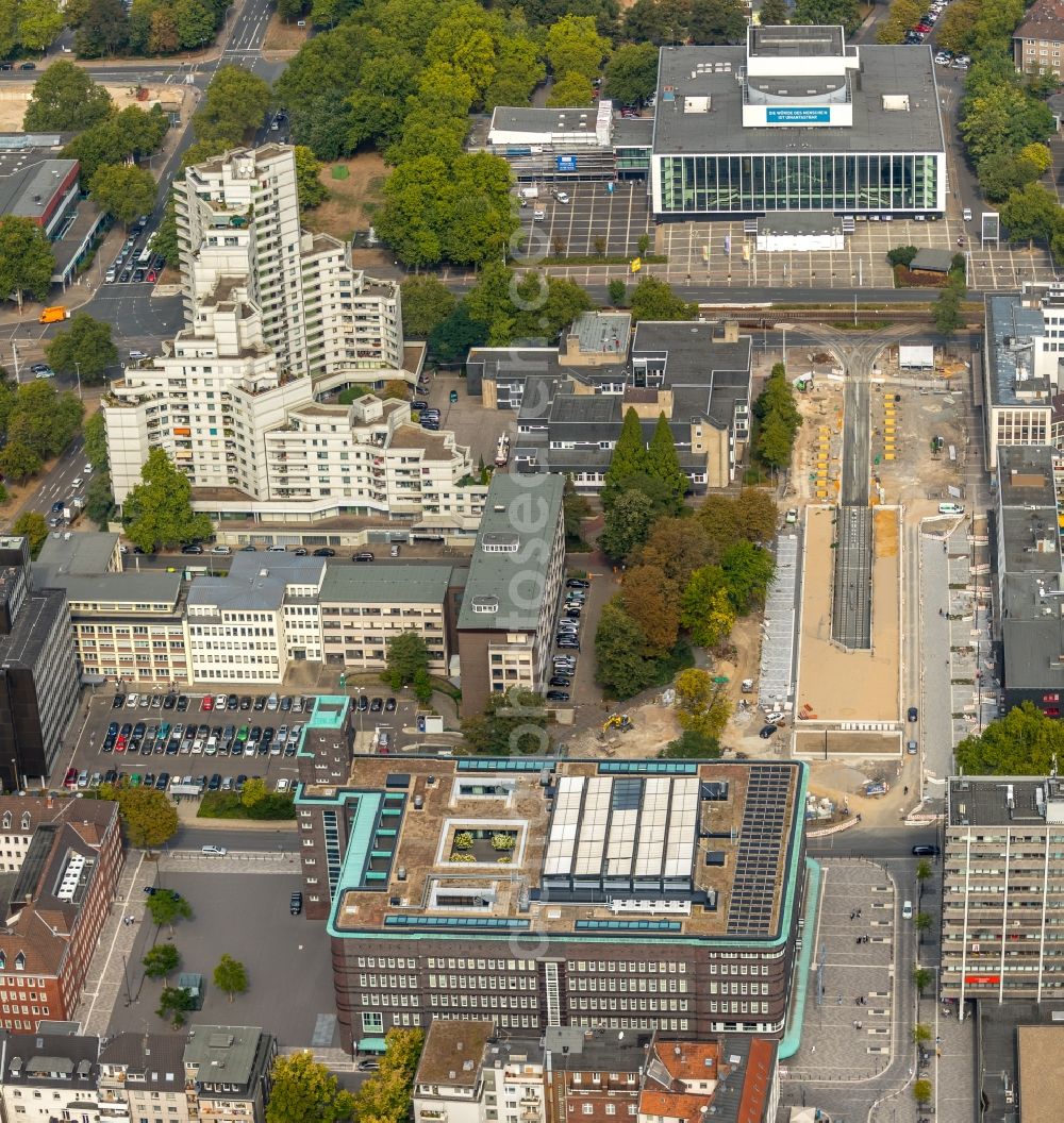 Gelsenkirchen from above - Construction site for the renewal and rehabilitation of the road of Ebertstrasse in Gelsenkirchen in the state North Rhine-Westphalia, Germany